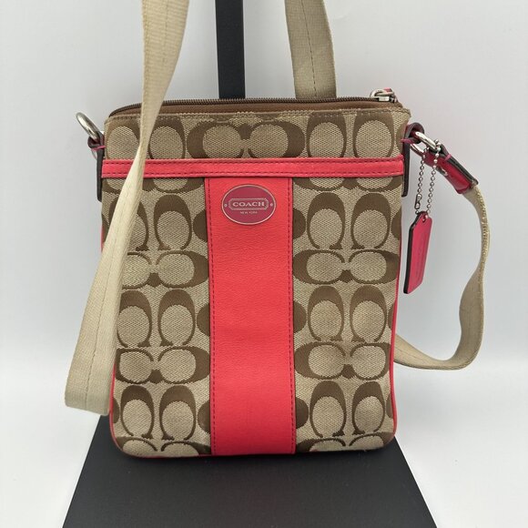 Coach Signature Brown & Pink Crossbody Bag - Picture 1 of 5